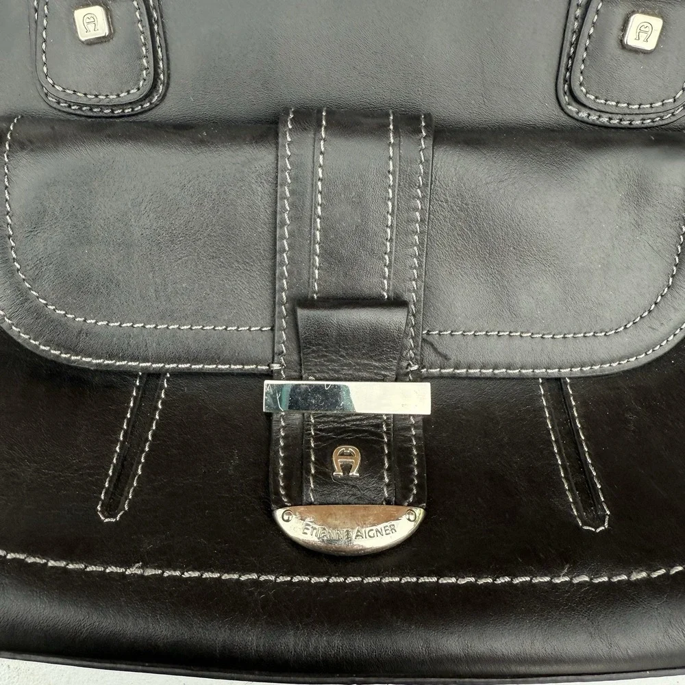 Etienne Aigner Handbag Black Leather Grunge Vintage‎ Two Handle